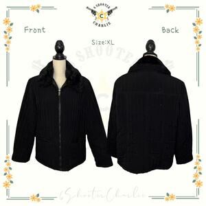 ESPRIT Outerwear Quilted Fleece Lined Collared Jacket Coat Womens Size XL Black